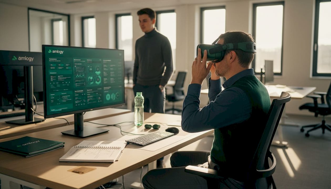 Ein Mitarbeiter nimmt an einem virtuellen Training des Unternehmens teil.