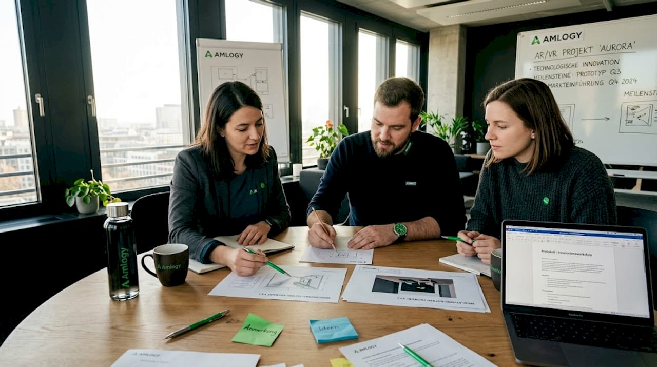 Ein Team sitzt gemeinsam am Tisch und plant ein Simulationsprojekt.