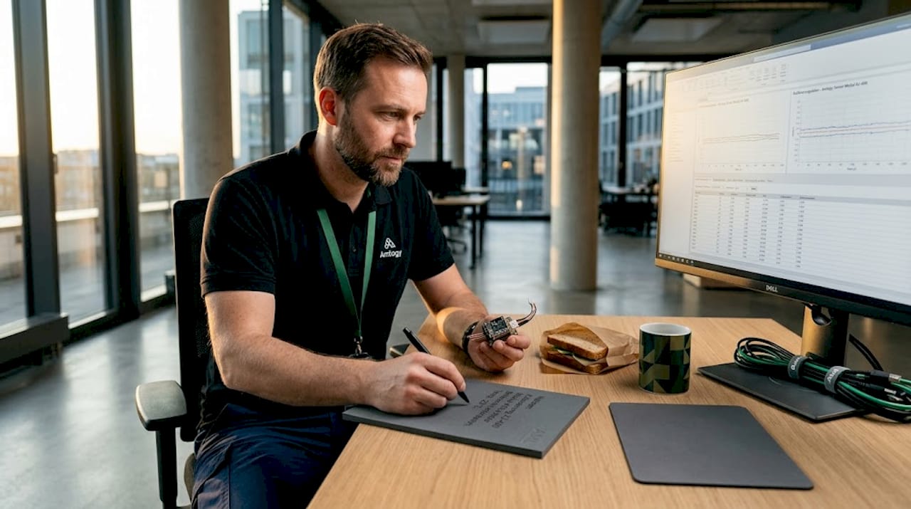 Ein Techniker überprüft die Ergebnisse der Kalibrierung von VR-Sensoren.