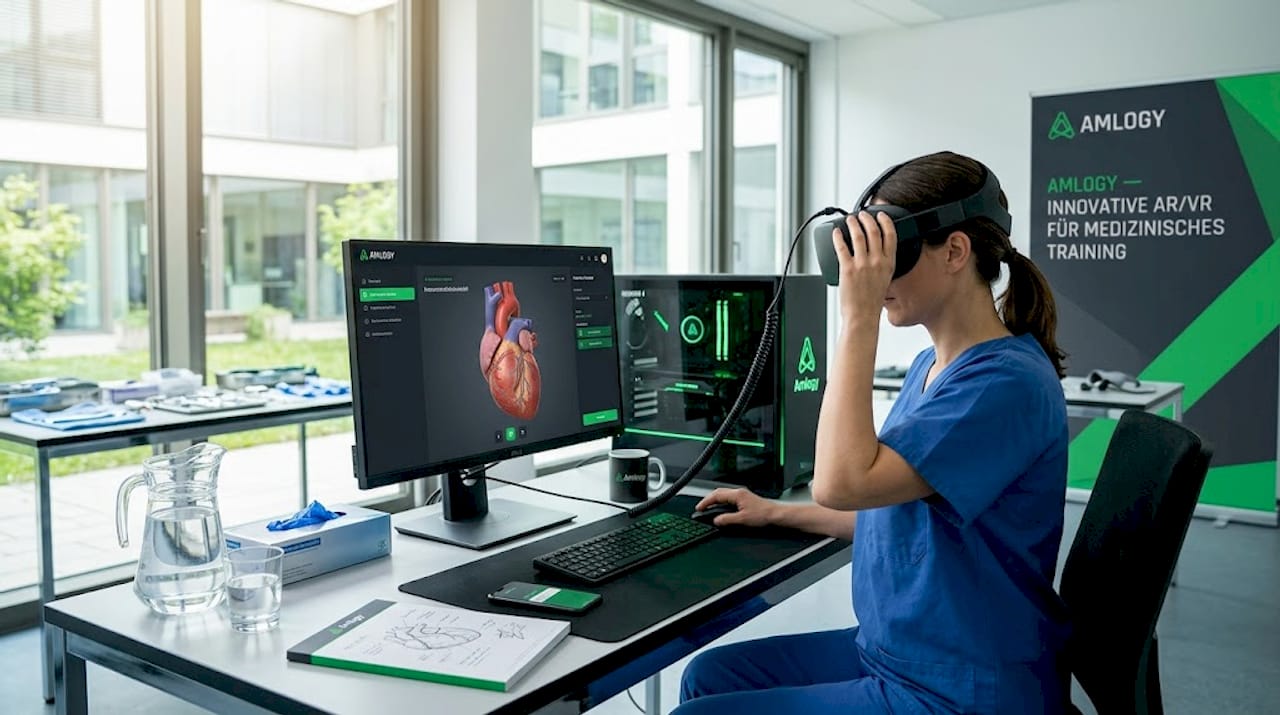 Ein Chirurg bereitet ein VR-Headset für eine medizinische Simulation vor.