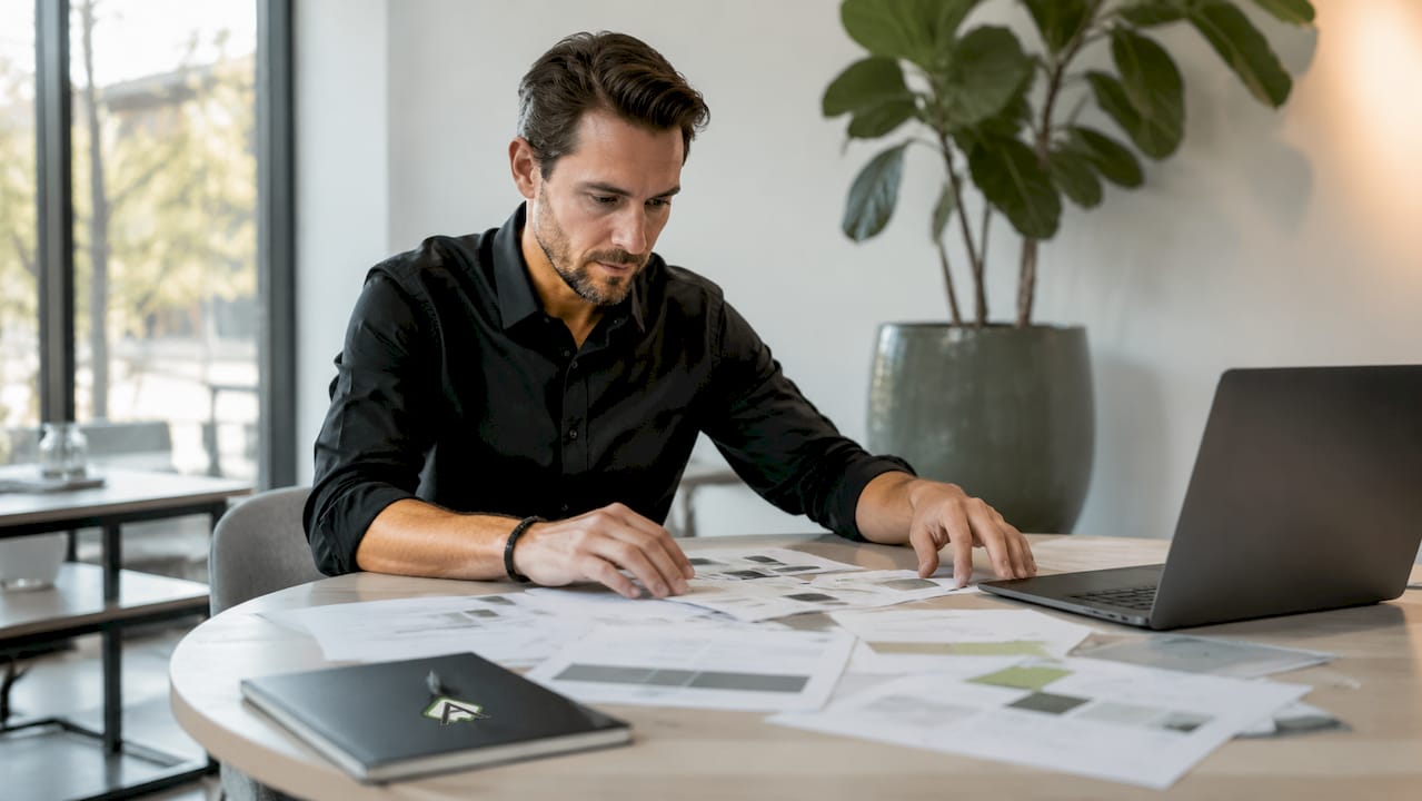 Hände ordnen modulare Lernkarten auf dem Schreibtisch an