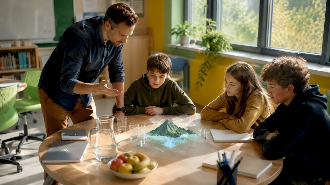 Ein Lehrer begeistert seine Schüler, indem er im Unterricht auf Augmented Reality setzt.