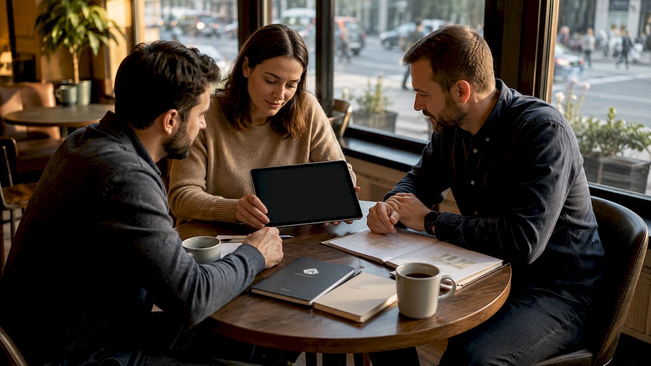 Teilnehmer der AR-Recruiting-Demo treffen sich im Lounge-Bereich.