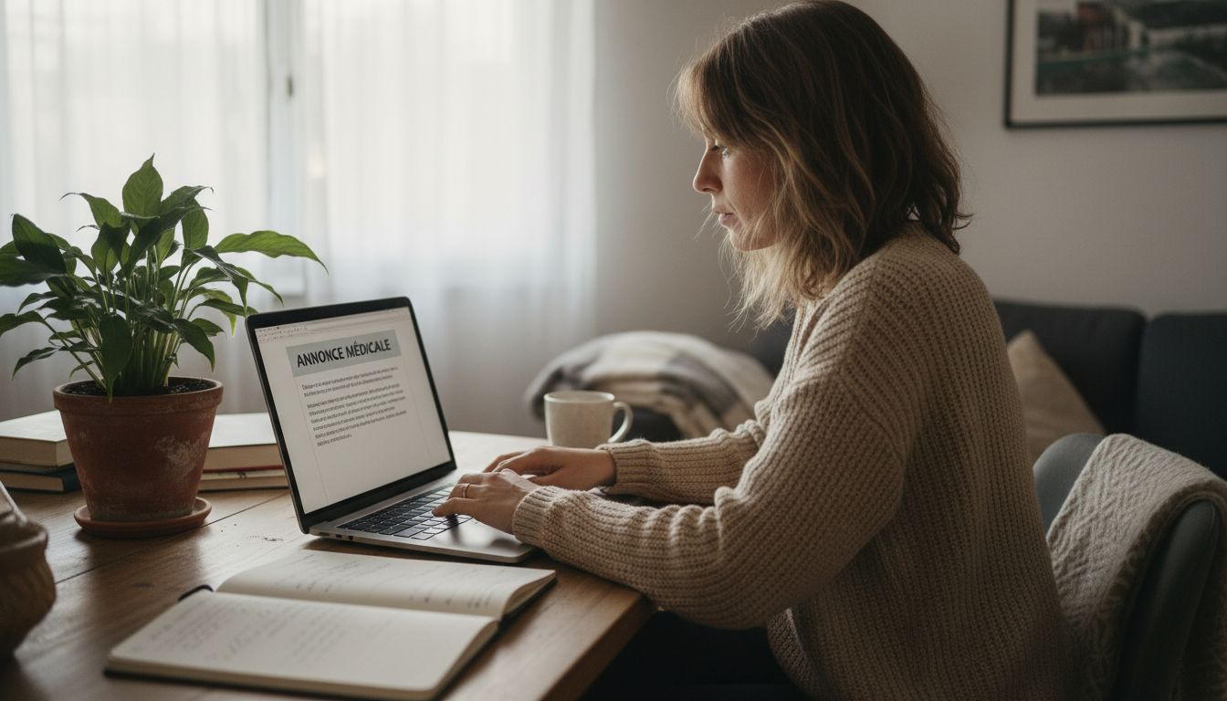 Une femme publie une annonce liée à la santé sur internet.