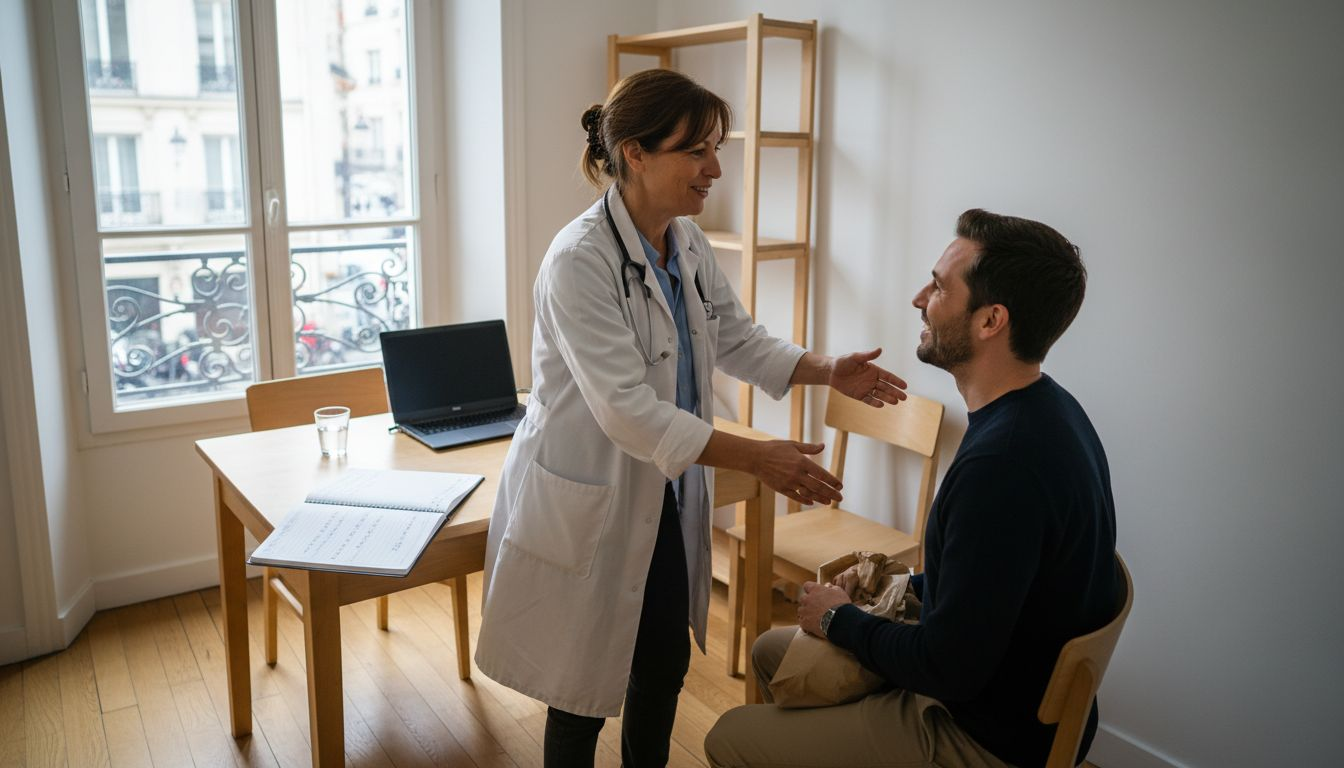 Le médecin reçoit son patient dans son cabinet, prêt à écouter ses préoccupations et à lui apporter des soins adaptés.