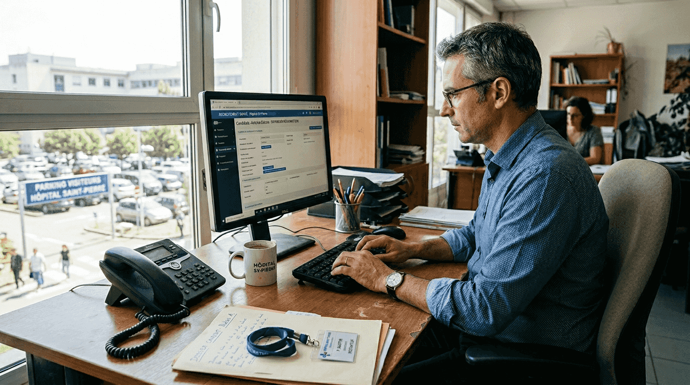 Un recruteur spécialisé dans le secteur de la santé en pleine activité sur son espace de travail numérique.