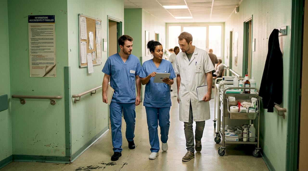 Équipe paramédicale en action à l’hôpital