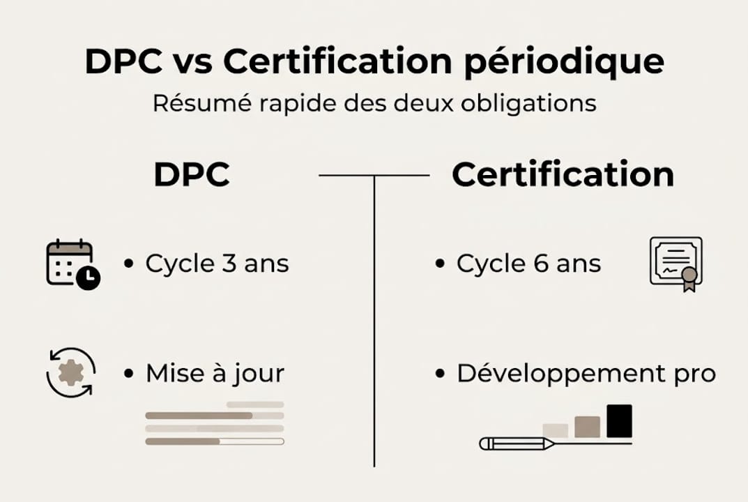 Infographie : les différences entre le DPC et la certification périodique