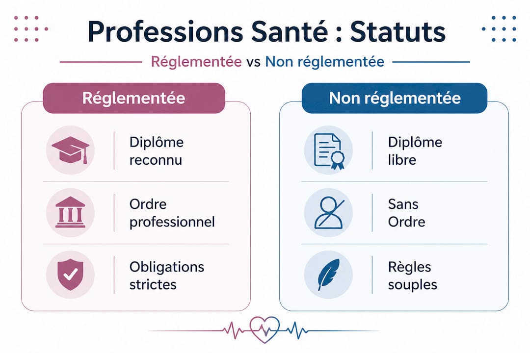 Infographie : aperçu des métiers de la santé, réglementés ou non, et leurs différences