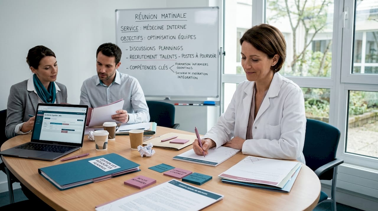 Réunion du service des ressources humaines dans une salle de l’hôpital