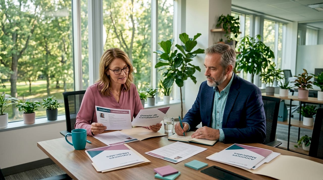 Le responsable RH et le directeur examinent les dossiers des candidats pour les postes médicaux.