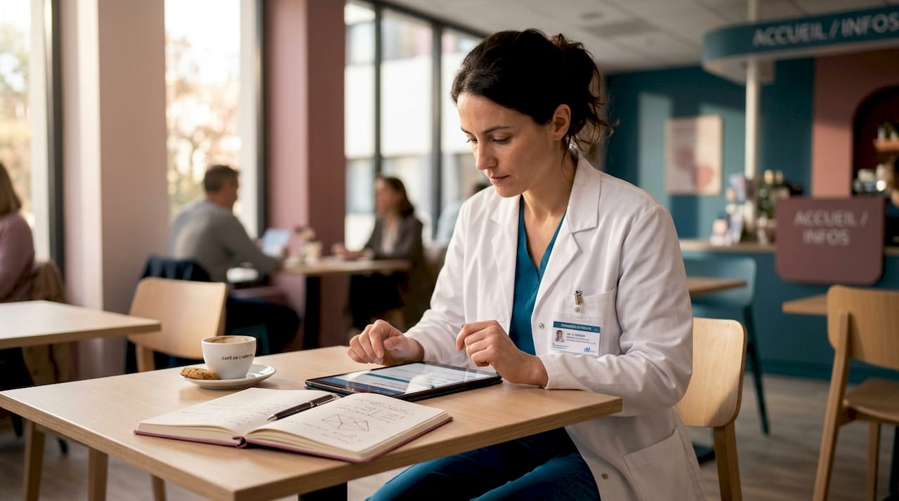 Un médecin consulte les dernières informations de ses patients sur une plateforme de santé en ligne.