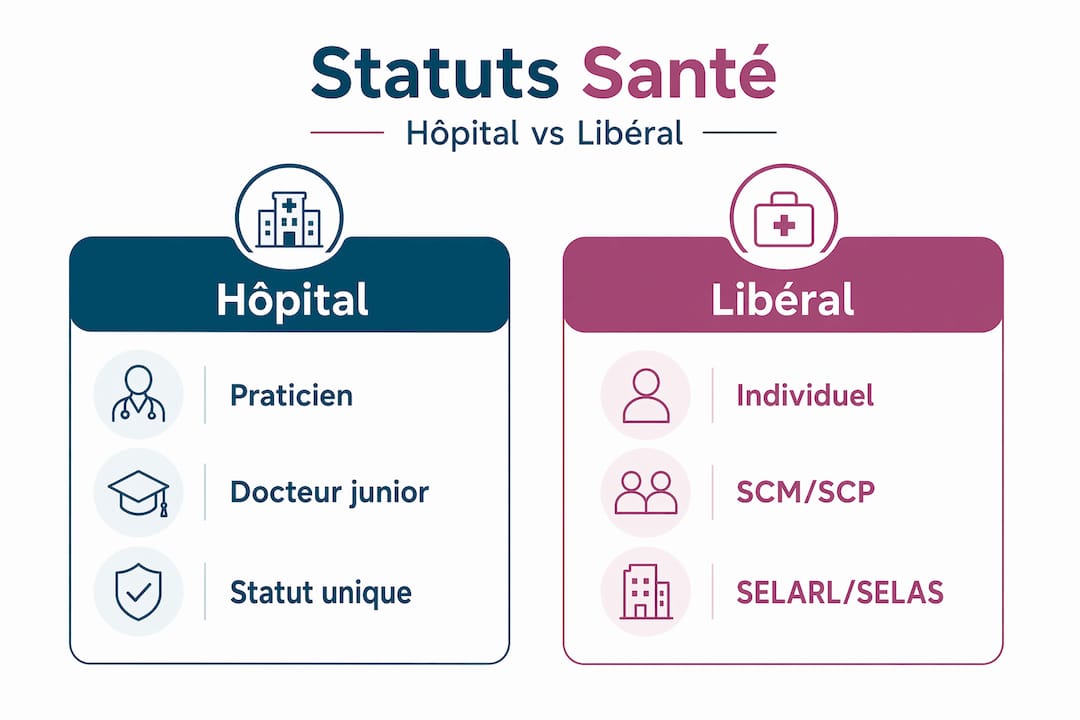 Infographie : panorama comparatif des statuts en milieu hospitalier et en exercice libéral