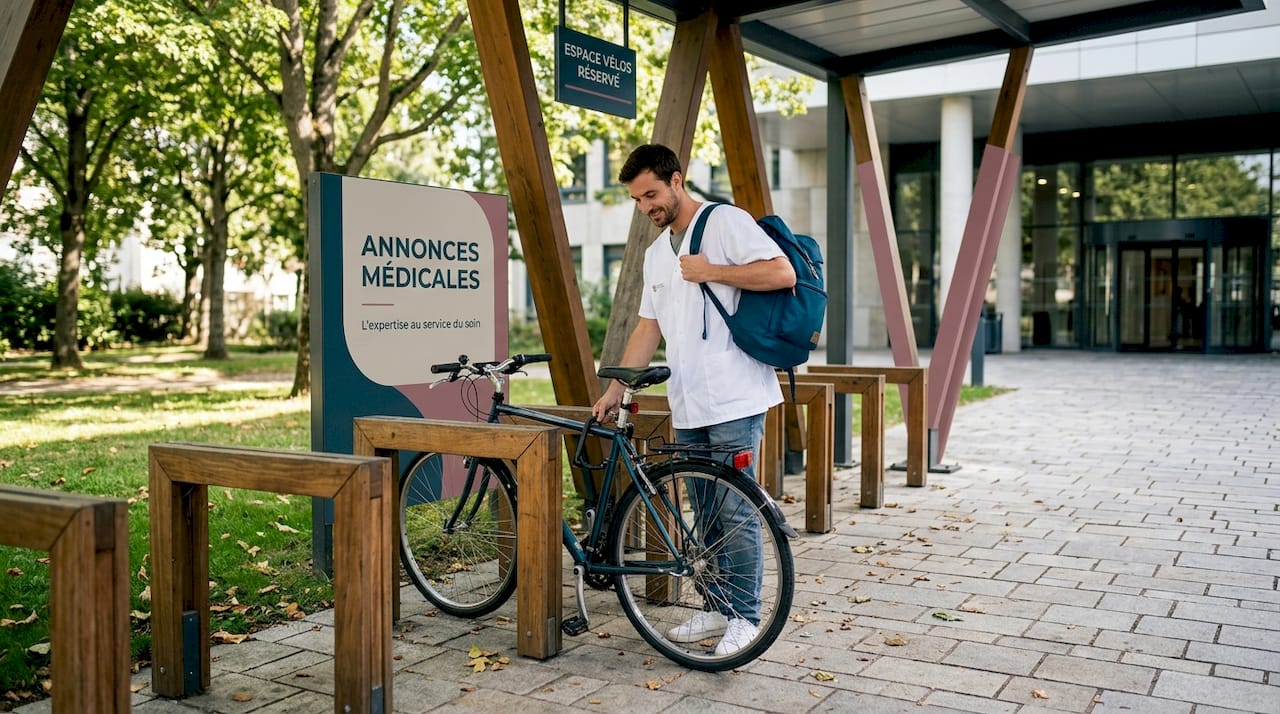 Chaque matin, l’infirmier attache son vélo devant l’hôpital avant de commencer sa journée de travail.