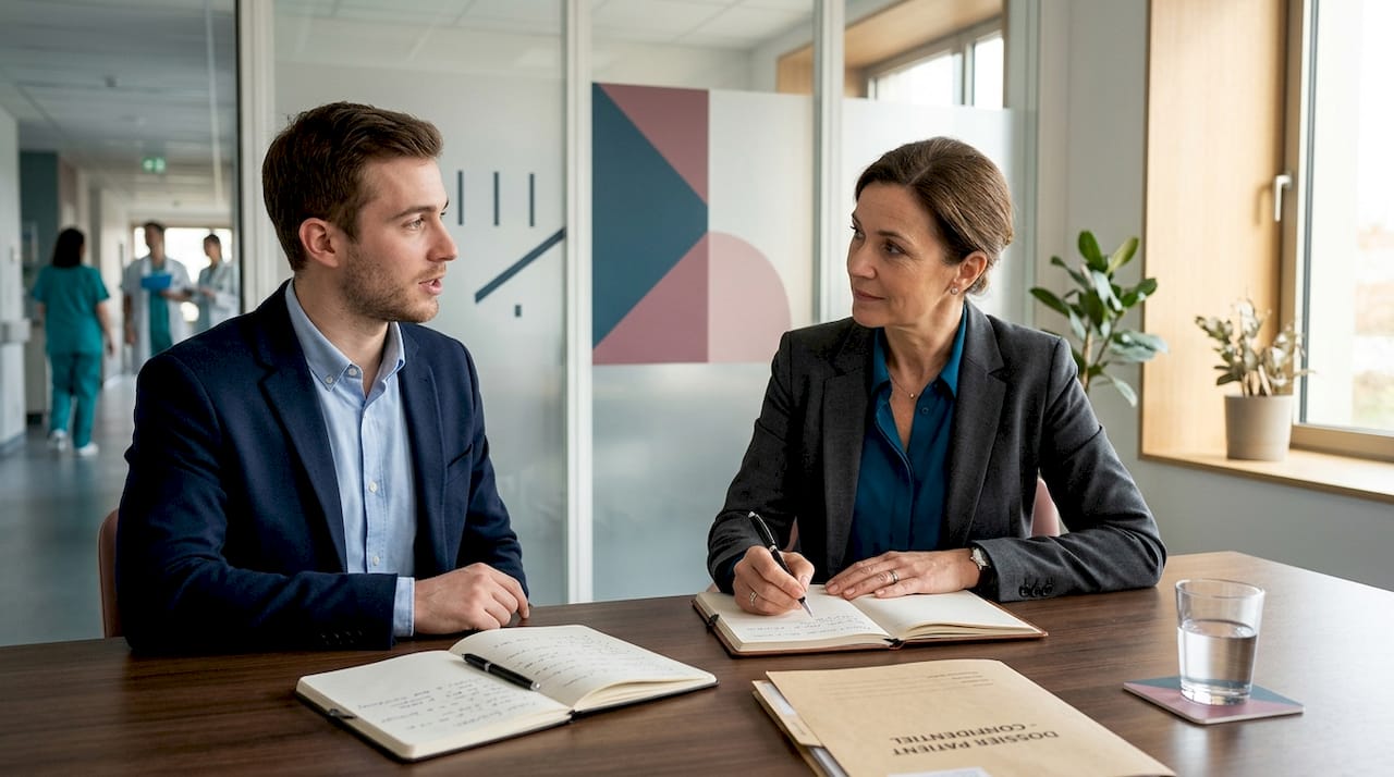 Le responsable médical s'entretient avec la candidate lors d'un entretien.