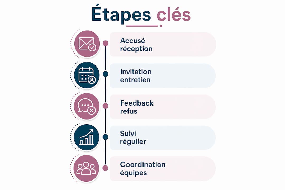 Découvrez en un coup d’œil les grandes étapes de la communication dans le processus de recrutement grâce à cette infographie.