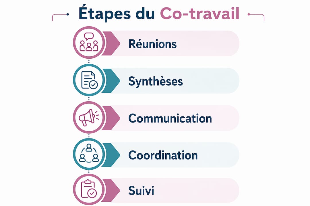 Schéma visuel présentant les grandes étapes de la collaboration médicale