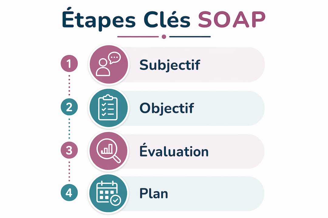 Infographie : les grandes étapes du protocole SOAP lors d’une consultation médicale