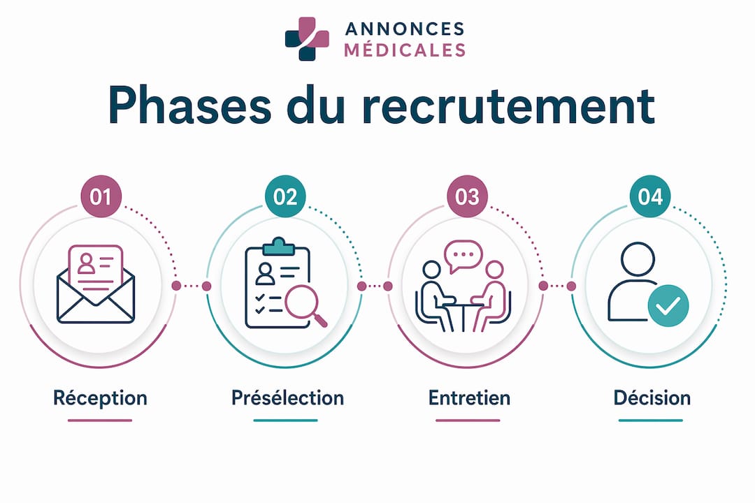 Découvrez en image les différentes étapes du processus de recrutement dans le secteur de la santé.