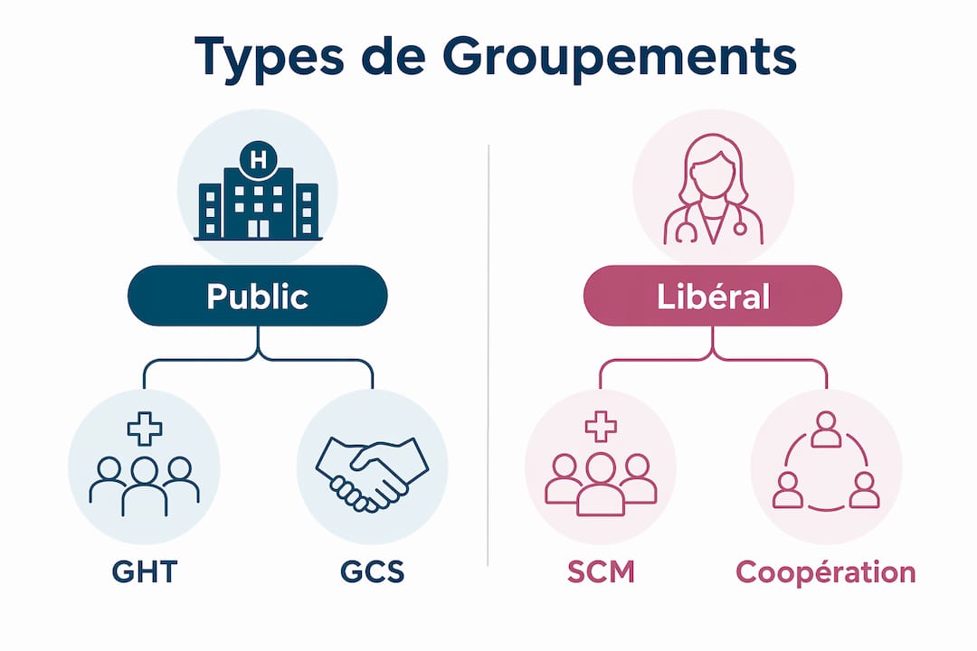 Infographie : panorama des différents modèles de regroupements dans le secteur de la santé