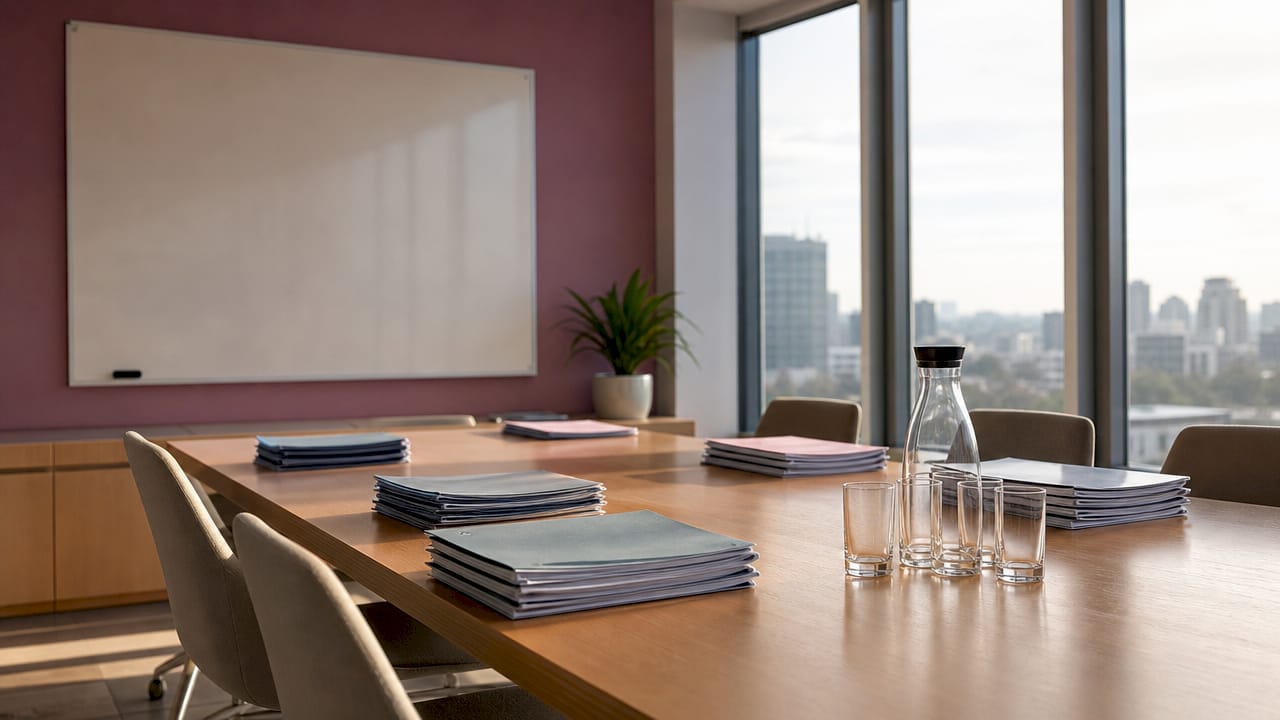Salle de réunion vide, prête à accueillir le conseil médical.