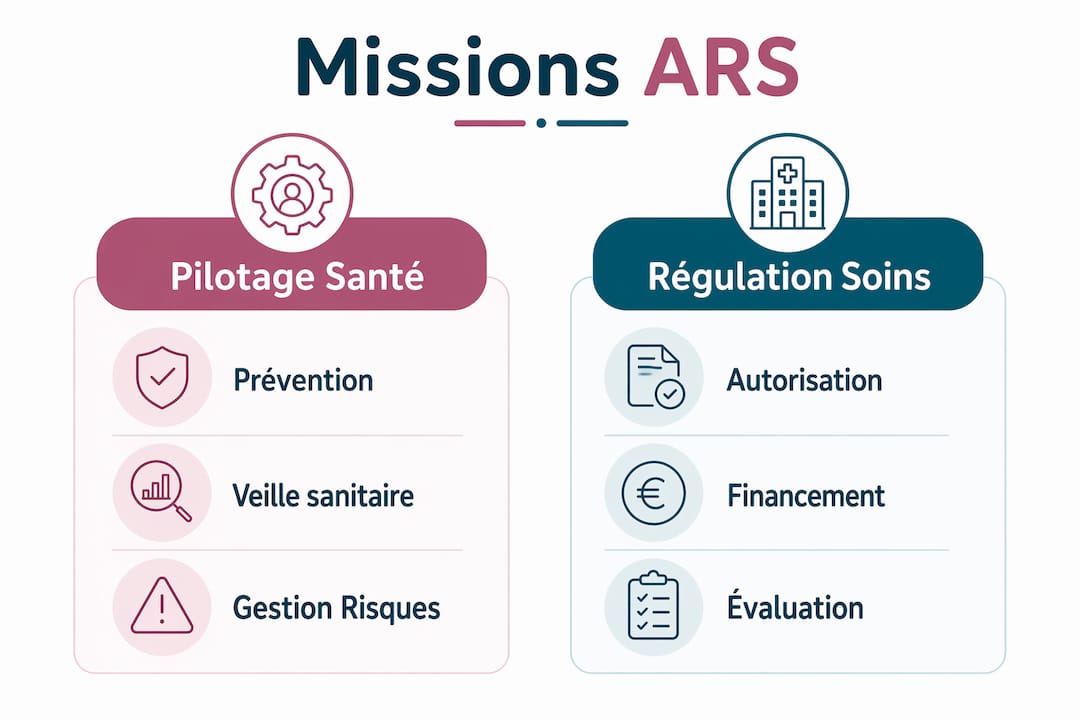 Découvrez en un coup d’œil les deux grandes missions d’une Agence Régionale de Santé grâce à cette infographie.
