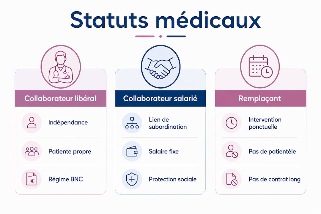 Infographie : panorama des différents statuts des professionnels de santé