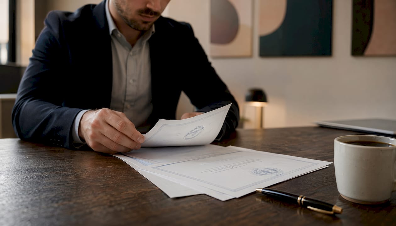Zoom sur des mains examinant des dossiers de recrutement