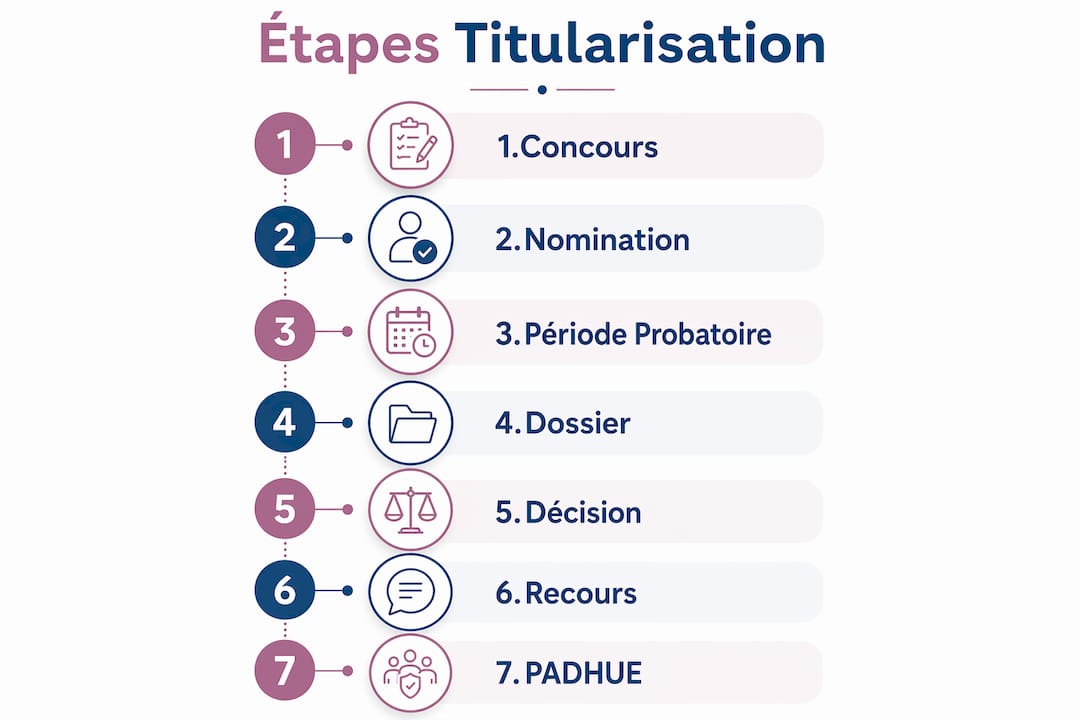 Schéma des grandes étapes du parcours de titularisation des médecins en France