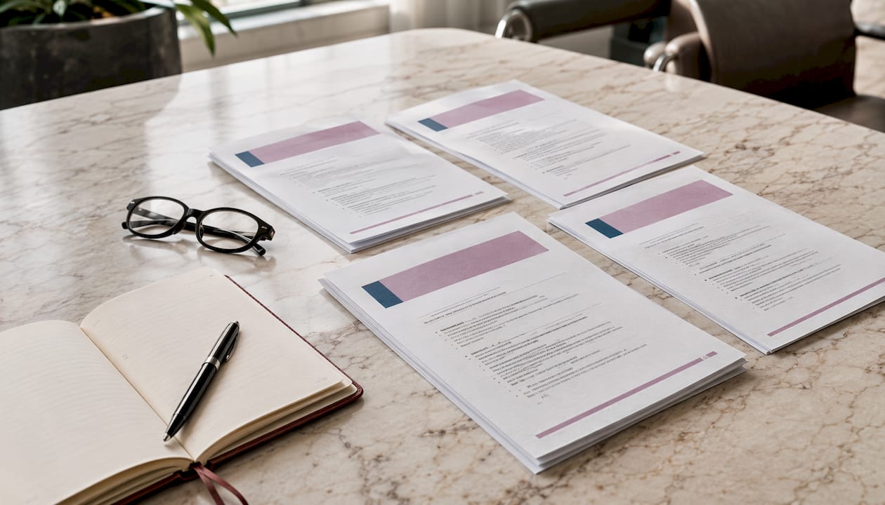 Vue rapprochée de dossiers de recrutement médical accompagnés de leurs outils indispensables