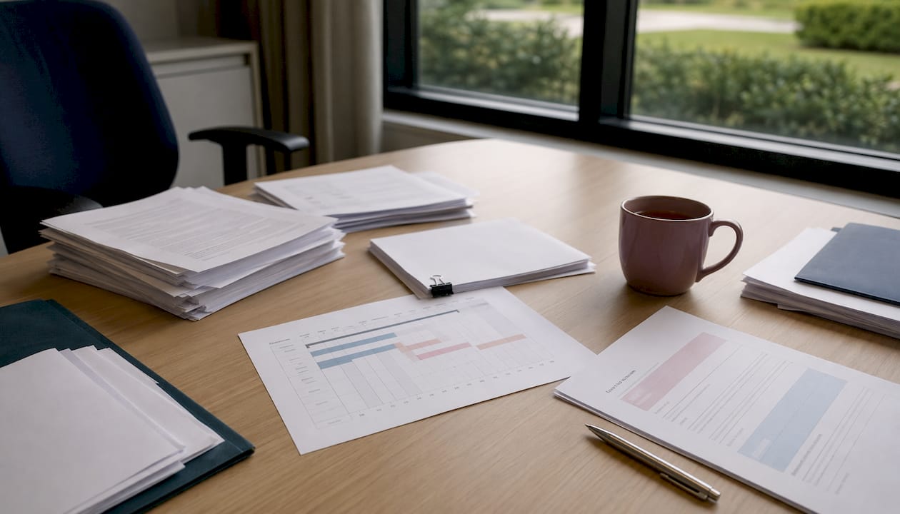 Les dossiers pour l’audit du projet médical sont posés sur la table.