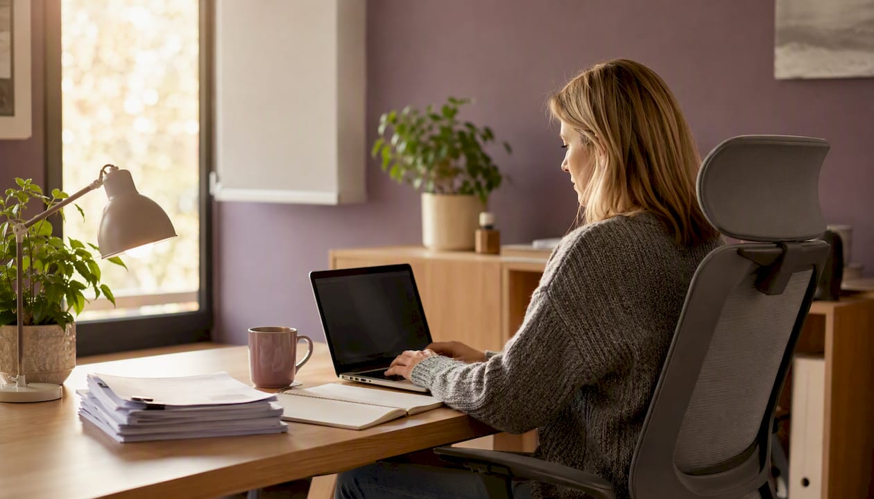 Vue latérale de mains en train de taper sur un clavier dans un espace de travail dédié au recrutement.