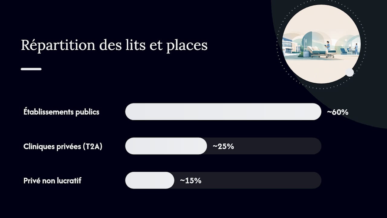 Répartition des capacités d’accueil hospitalières par secteur en France