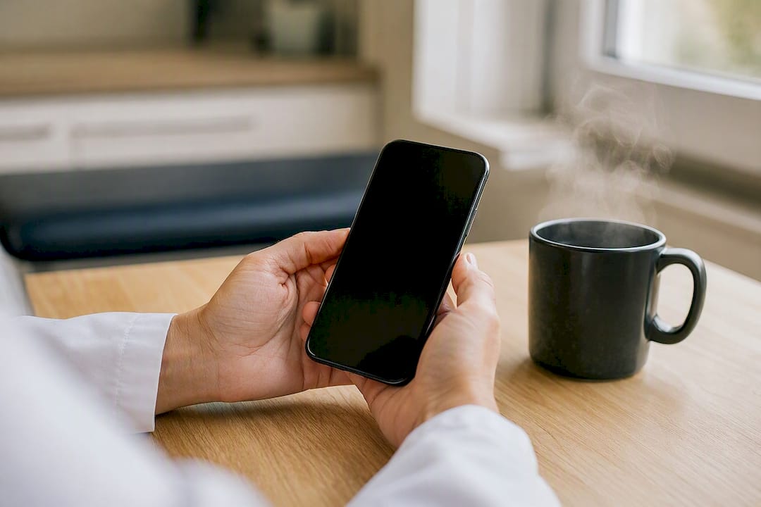 Smartphone dans un bureau de santé affichant des messages de candidats