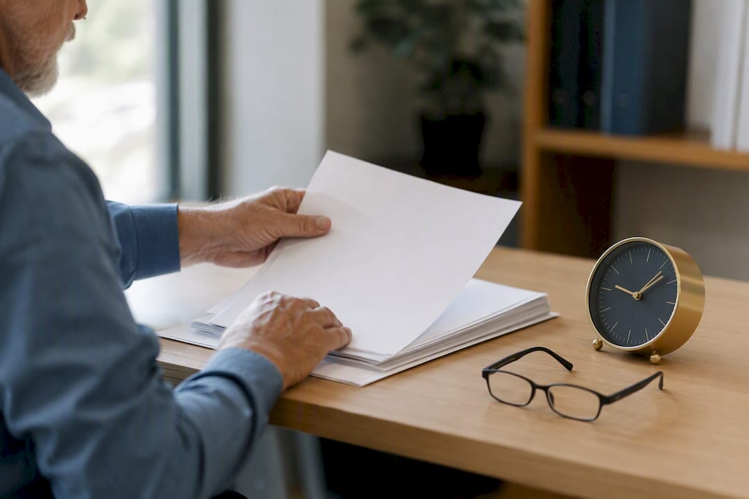 Mains classant des papiers liés à la retraite dans un bureau