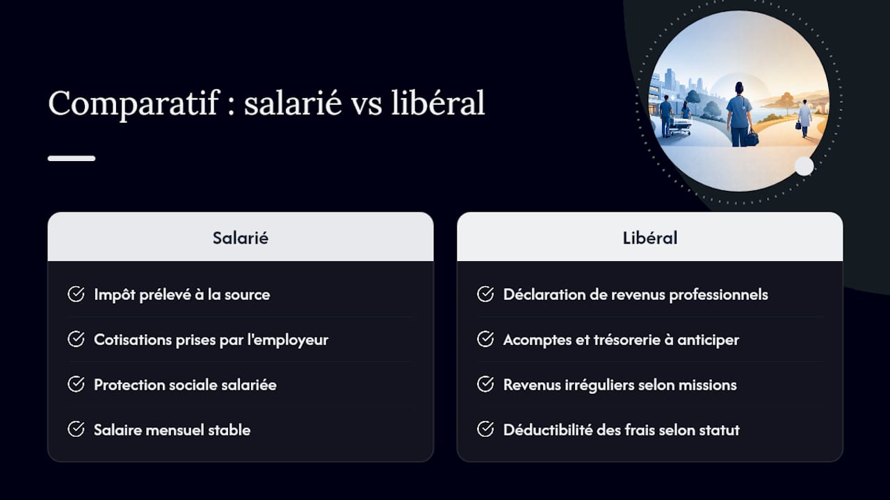 Schéma comparant les différences fiscales et sociales selon les statuts de remplaçant