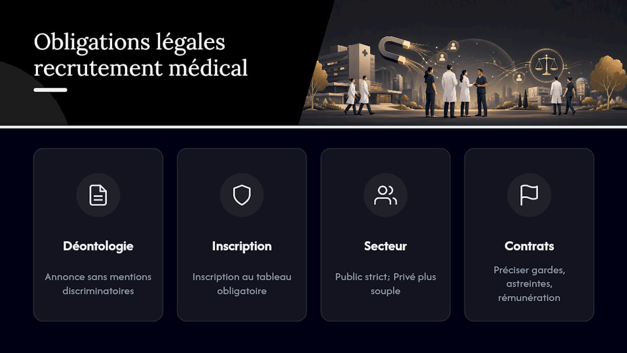 Quelles obligations légales encadrent le recrutement médical en France ? — overview diagram