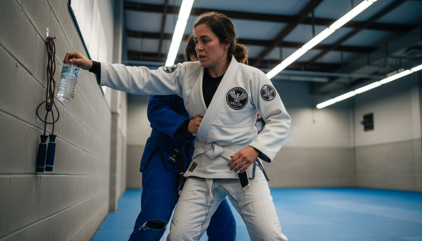 Female athlete training in custom gi