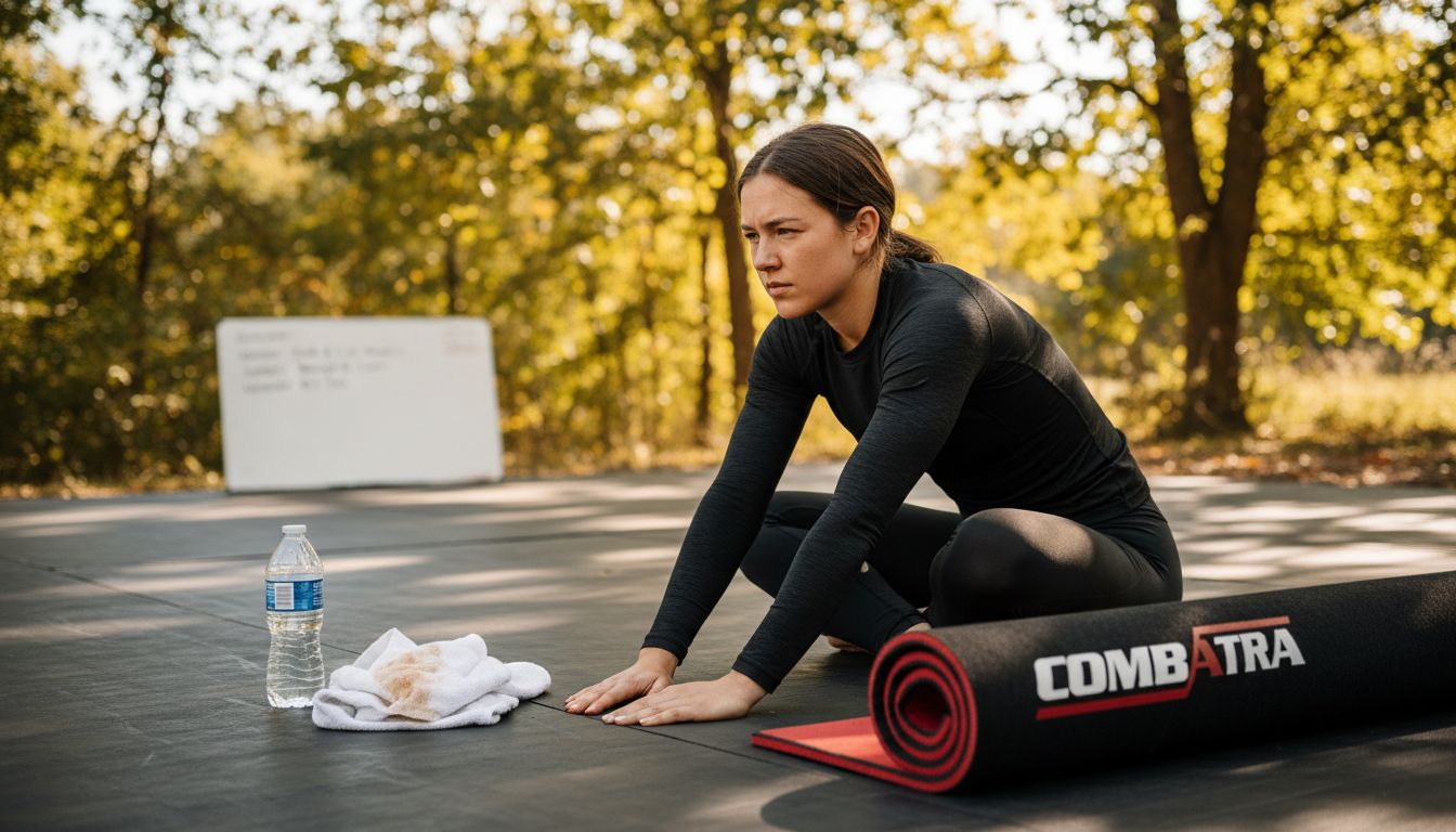 Woman stretching in UPF rashguard outdoors