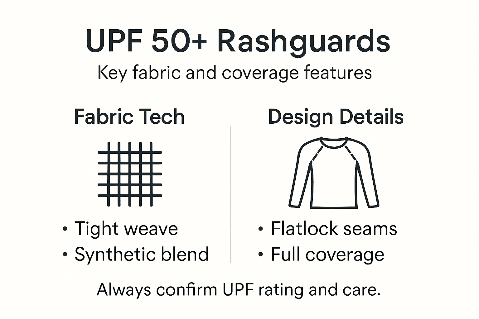 Infographic of UPF rashguard fabric and design features