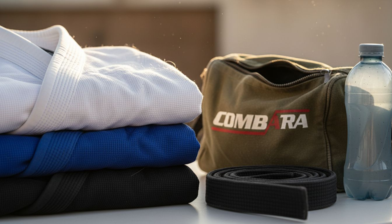 Folded BJJ gis with visible cotton weave