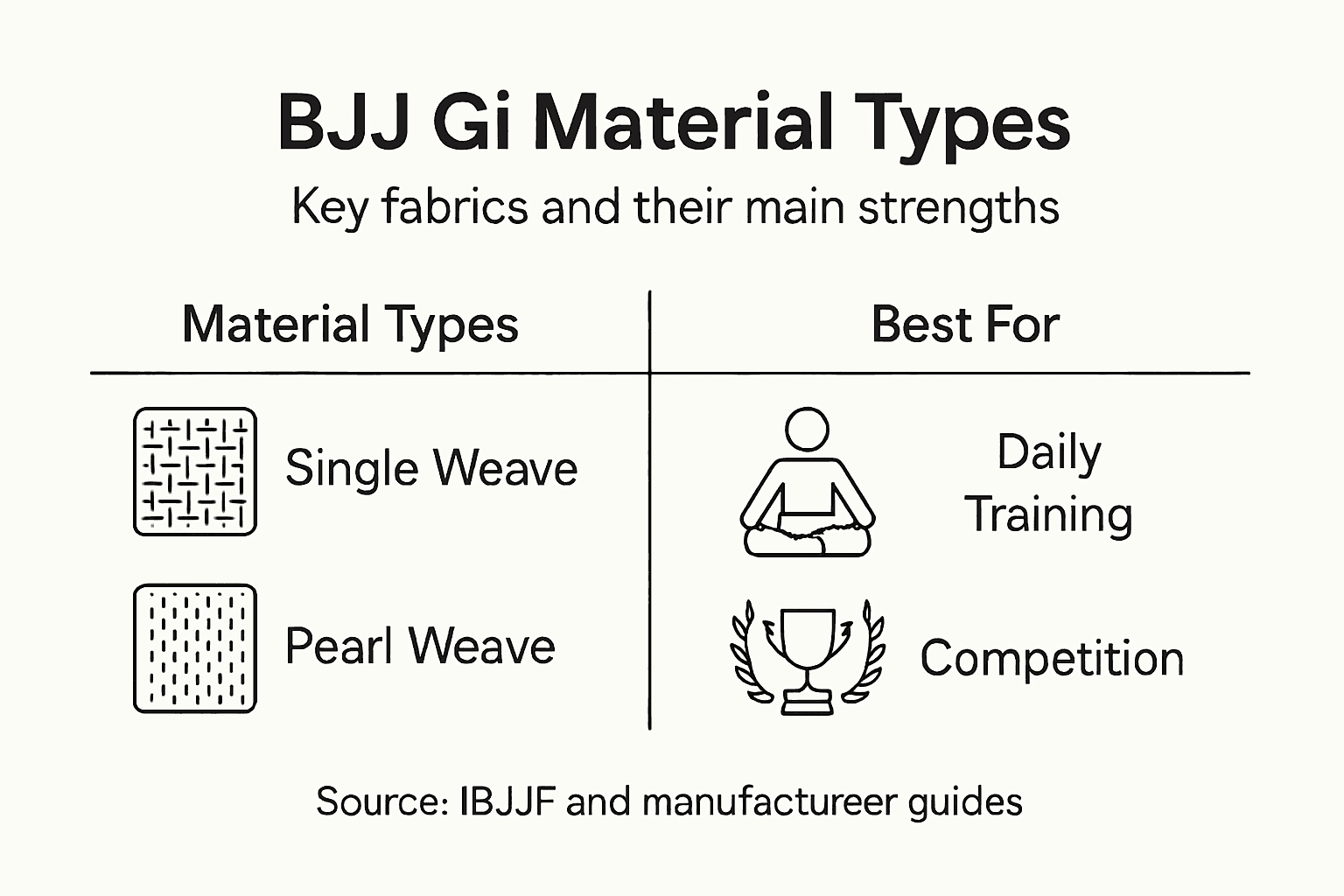 Infographic showing BJJ gi material types