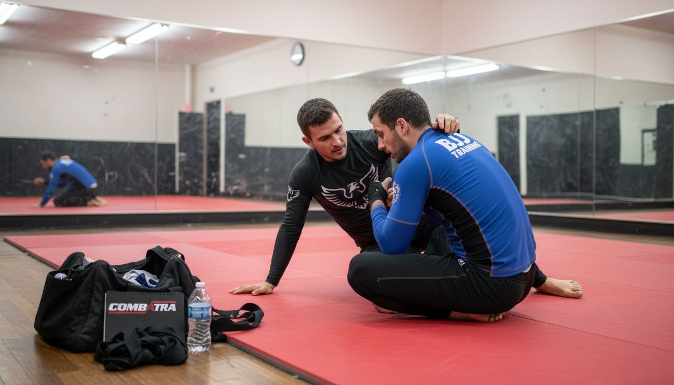 Logo placement on BJJ rashguards during training