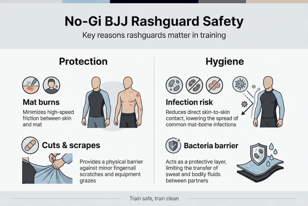 Basic infographic on rashguards’ protection and hygiene roles