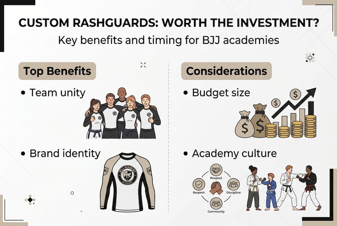 Infographic showing rashguard benefits and considerations