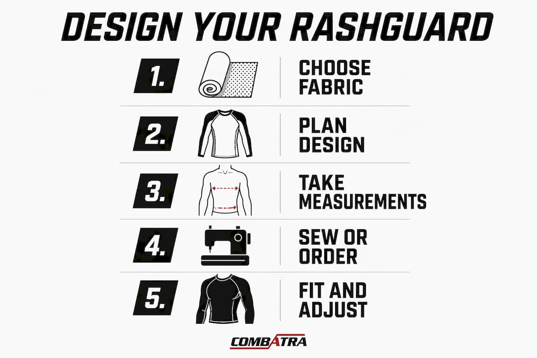 Infographic showing design steps for rashguard