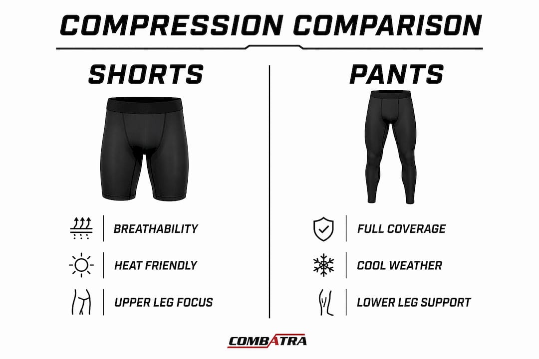 Infographic comparing compression shorts and pants benefits