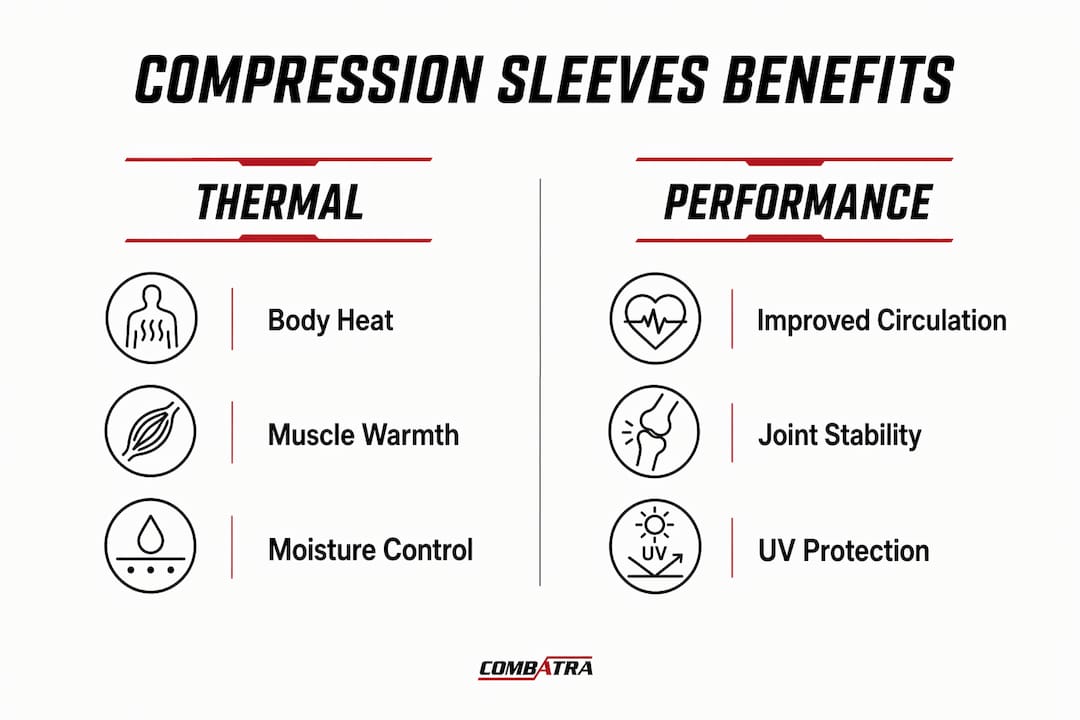 Infographic showing thermal and performance benefits of compression sleeves
