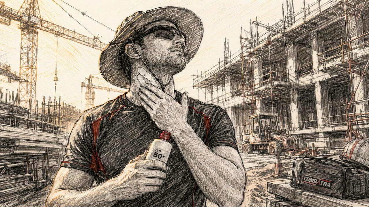 Outdoor worker applying sunscreen at construction site