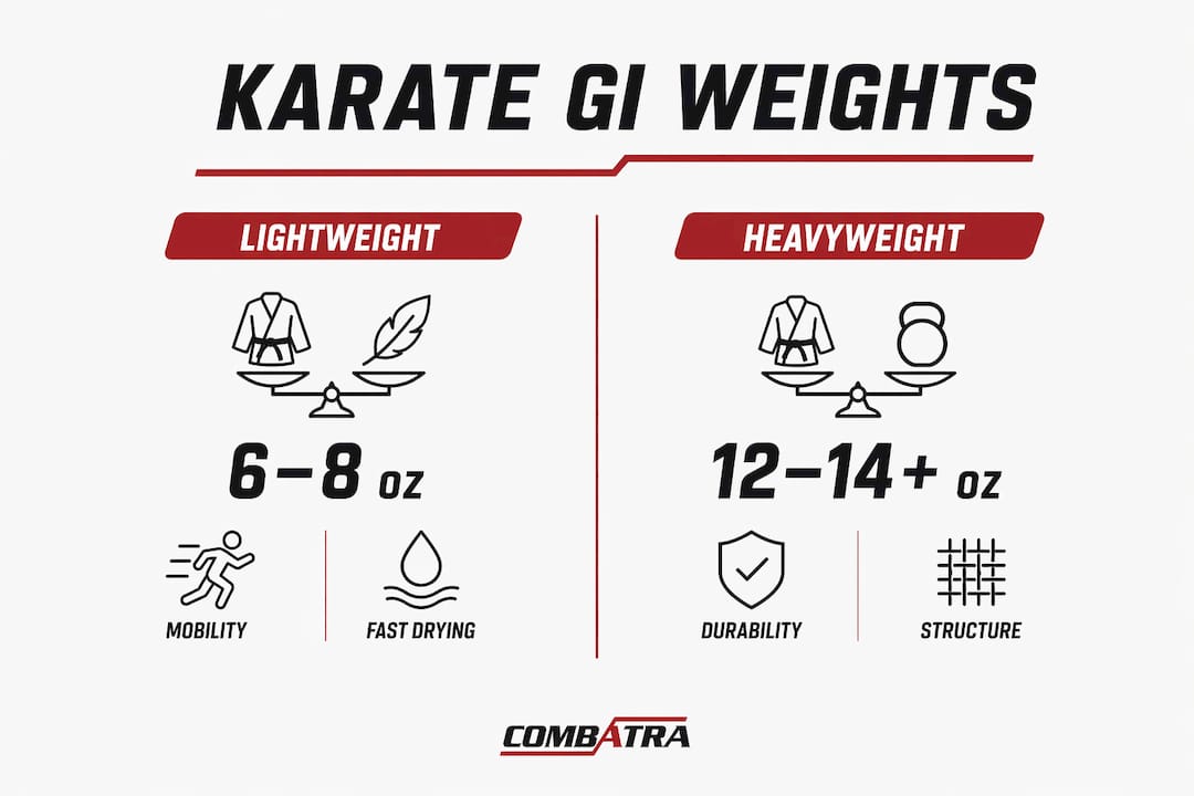 Infographic comparing lightweight and heavyweight karate gis